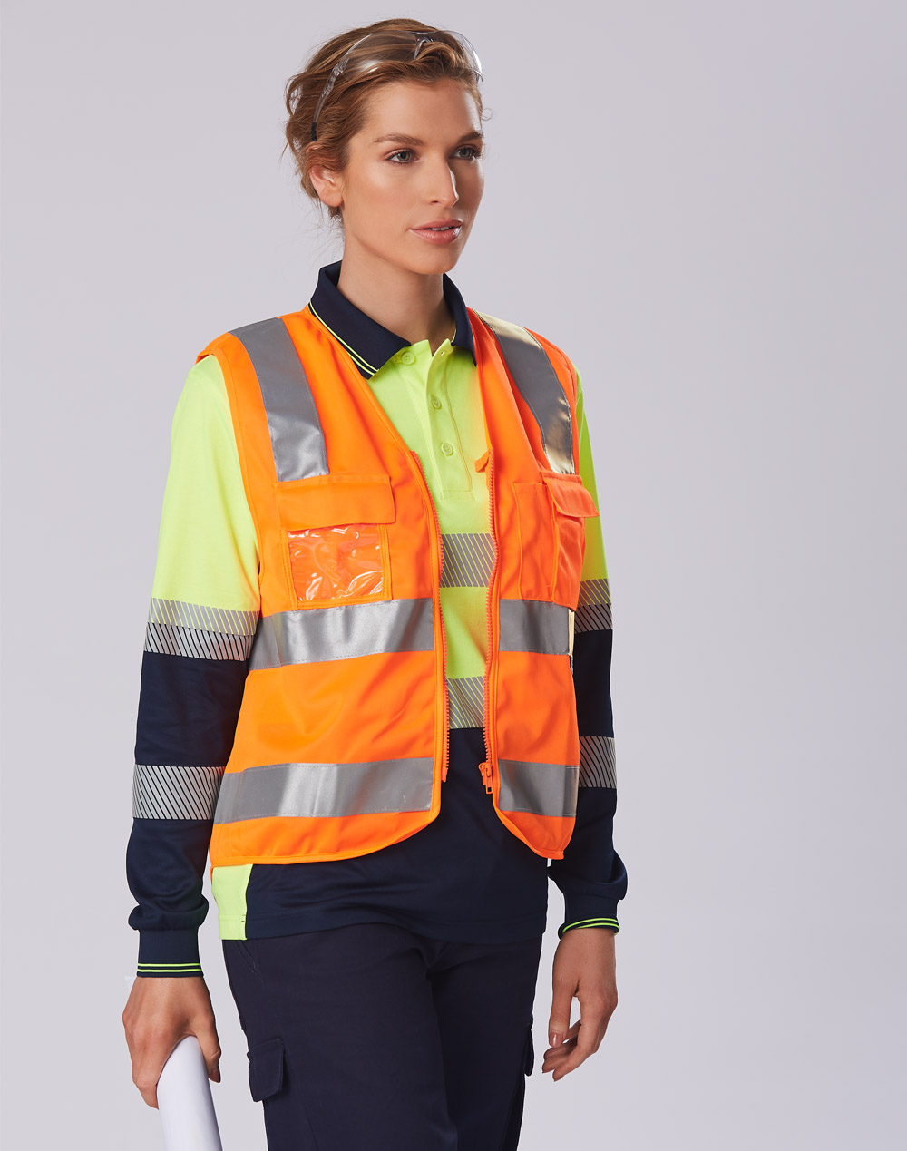 Hi-Vis Safety Vest Zip-up with reflective tape (Day/Night)